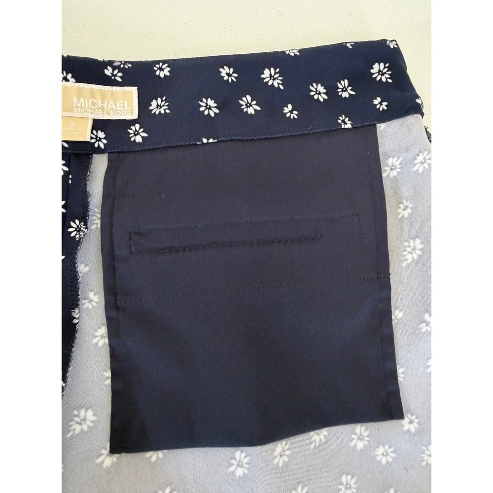 Michael Kors Navy Blue Floral Daisy Drawstring Shorts Side Zip Pocket Size 2 - Picture 6 of 9